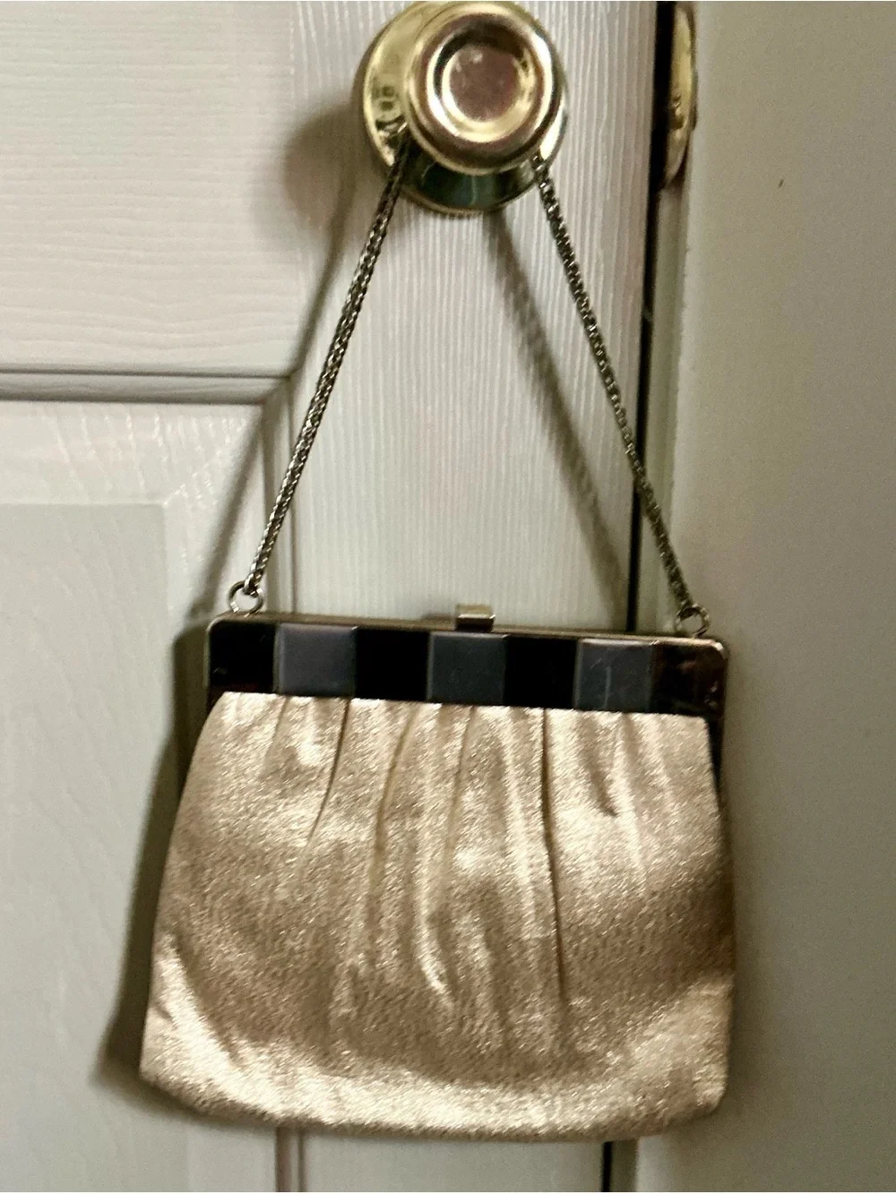 Gold Evening Frame-Top Chain Clutch